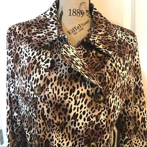 New HELENE BERMAN Leopard Double Breasted Trench Coat XL - Picture 9 of 12